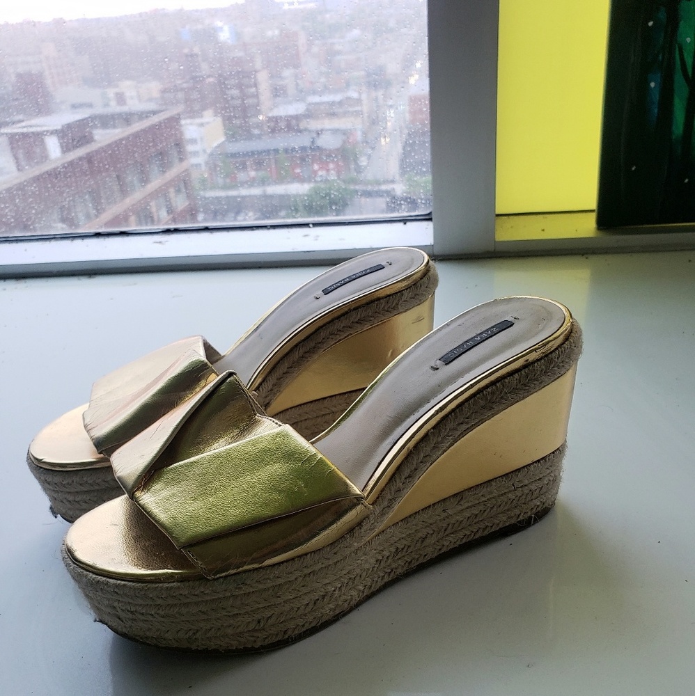Zara gold platform espadrillle wedges